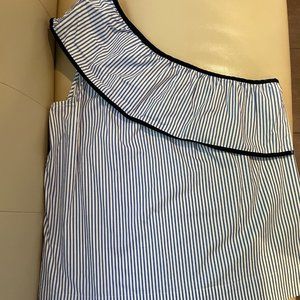 Blue-striped, one-shoulder top